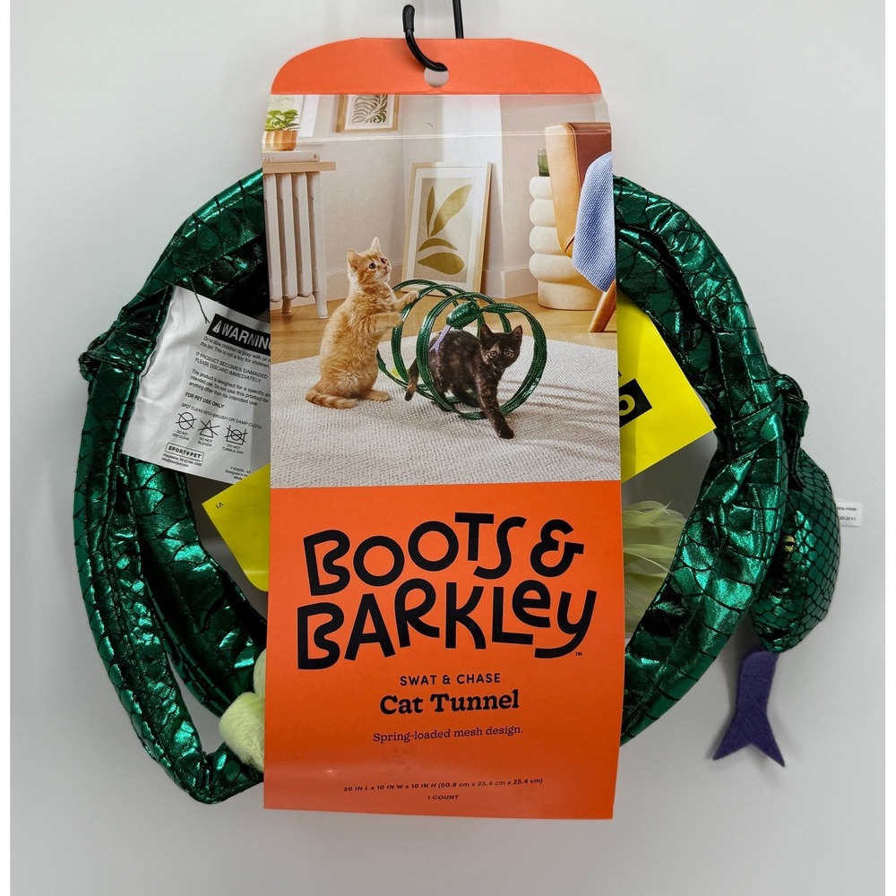 Boots & Barkley Swat & Chase Cat Tunnel Green Metallic Snake 20 Inch